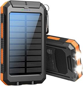 solar power bank 36800mah portable solar charger 5v3.1a, qc 3.0 dual 2 usb,led flashlights port strong led ipx7 flashlight,waterproof, dustproof, shockproof (orange)