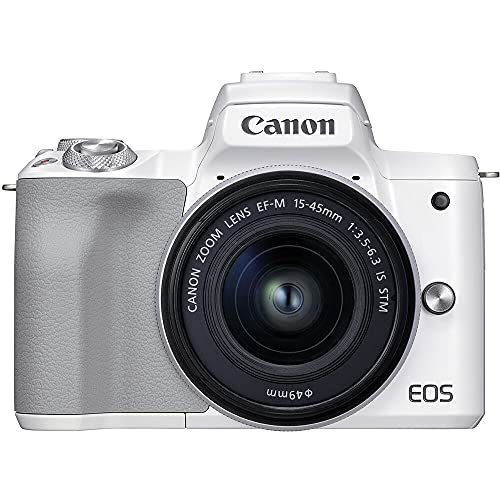 Canon EOS M50 Mark II Mirrorless Camera with 15-45mm Lens (White) (4729C004) + 64GB Memory Card + Filter Kit + Charger + LPE12 Battery + Card Reader + Corel Photo Software + Case + More (Renewed)