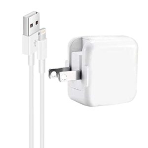 12w usb wall charger compatible with ipad 4/ mini 2 3 4 / air 2/ pro 12.9 / iphone xs max/xs/xr/x/ 8 7 6s 6 plus,foldable portable travel block plug and 1 pack lightning cable