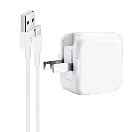 12W USB Wall Charger Compatible with iPad 4/ Mini 2 3 4 / Air 2/ Pro 12.9 / iPhone Xs Max/XS/XR/X/ 8 7 6s 6 Plus,Foldable Portable Travel Block Plug and 1 Pack Lightning Cable