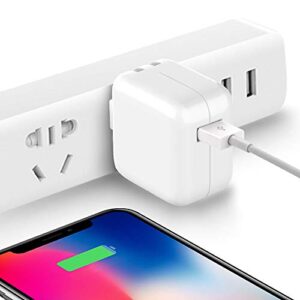 12W USB Wall Charger Compatible with iPad 4/ Mini 2 3 4 / Air 2/ Pro 12.9 / iPhone Xs Max/XS/XR/X/ 8 7 6s 6 Plus,Foldable Portable Travel Block Plug and 1 Pack Lightning Cable