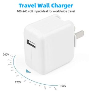 12W USB Wall Charger Compatible with iPad 4/ Mini 2 3 4 / Air 2/ Pro 12.9 / iPhone Xs Max/XS/XR/X/ 8 7 6s 6 Plus,Foldable Portable Travel Block Plug and 1 Pack Lightning Cable