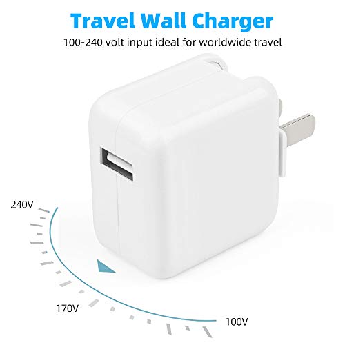 12W USB Wall Charger Compatible with iPad 4/ Mini 2 3 4 / Air 2/ Pro 12.9 / iPhone Xs Max/XS/XR/X/ 8 7 6s 6 Plus,Foldable Portable Travel Block Plug and 1 Pack Lightning Cable