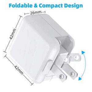 12W USB Wall Charger Compatible with iPad 4/ Mini 2 3 4 / Air 2/ Pro 12.9 / iPhone Xs Max/XS/XR/X/ 8 7 6s 6 Plus,Foldable Portable Travel Block Plug and 1 Pack Lightning Cable