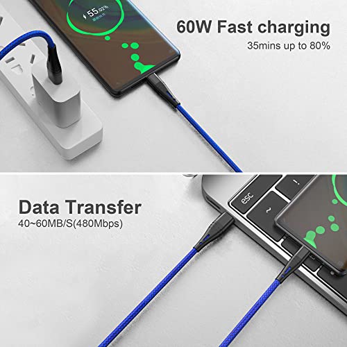 3Pack 10 Foot USB C to USB A Cable,Type C 3A Fast Charger Extra Long 10ft Charging Cord for Samsung Galaxy A10e A20 A51 A71, S22 S21 S20 S10 S9 S10E, Note 20 10 9 8, Moto G7 G8,LG K51& More (Blue)