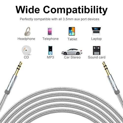 3.5mm Audio Cable 2 Pack[4ft+8ft], AuxLink Aux Cord Male to Male Nylon Braided, Hi-Fi Sound Auxiliary Cable for Car, Headphones, iPhone, Home Stereos, Speakers, Tablets