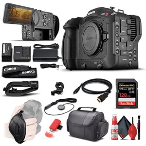 canon eos c70 cinema camera (rf lens mount) (4507c002) + 128gb extreme pro sd card + hdmi cable + case + card reader + cleaning set + cap keeper + hand strap (renewed)