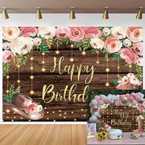 cowgirl happy birthday backdrop 7x5ft western hat boot floral glitter brown rustic wooden boho bday photography background for women country party decorations banner props
