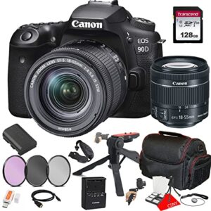canon eos 90d dslr camera w/ef-s 18-55mm f/4-5.6 zoom is stm lens + 128gb memory + case + filters + tripod + 3 piece filter kit + more (24pc bundle)
