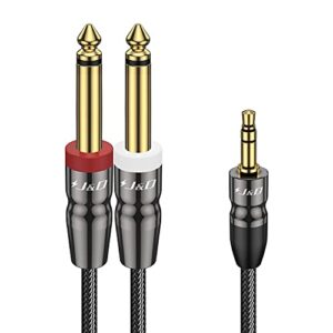 j&d 3.5mm to dual 1/4 inch stereo splitter y cable, 3.5mm 1/8 inch trs stereo male to dual 1/4 inch 6.35mm mono male y-splitter cable for phone/amplifiers/mixer audio recorder, 1.5 feet