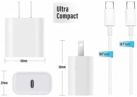 iPad Charger, USB-C Fast Charger, for Apple iPad 10th Gen,iPad Pro 12.9 2021/20/18, iPad Pro 11 Gen 3/2/1, iPad Air 4th, iPad Mini 6,Wall Charger Plug Block with 10FT Type-C to C Charging Cable