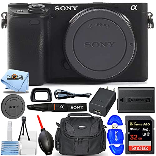 Sony Alpha a6400 Mirrorless Digital Camera (Body Only) - Essential Bundle Includes: Sandisk Extreme Pro 32GB SD, Memory Card Reader, Gadget Bag, Blower. Microfiber Cloth and Cleaning Kit