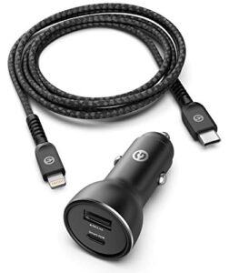 pd compatible with iphone 12/13/14 car charger – apple certified usb c to lightning cable (ultra-fast charging) dual port vehicle adapter for iphone xr, xs,11, 12, 13 pro max (30w)