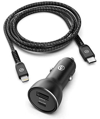 PD Compatible with iPhone 12/13/14 Car Charger - Apple Certified USB C to Lightning Cable (Ultra-Fast Charging) Dual Port Vehicle Adapter for iPhone XR, Xs,11, 12, 13 Pro Max (30W)