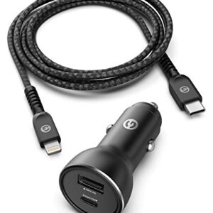 PD Compatible with iPhone 12/13/14 Car Charger - Apple Certified USB C to Lightning Cable (Ultra-Fast Charging) Dual Port Vehicle Adapter for iPhone XR, Xs,11, 12, 13 Pro Max (30W)