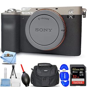 sony alpha a7c mirrorless digital camera (body only, silver) – essential bundle includes: sandisk extreme pro 32gb sd, memory card reader, gadget bag, blower. microfiber cloth and cleaning kit