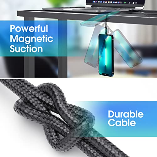 Magnetic Charging Cable [3-Pack,10FT/10FT/10FT] 540° Rotating Magnetic Phone Charger 3-in-1 Magnetic USB Cable with LED Light Nylon Braided Magnetic Charger for iPhone/Micro USB/Type C Device-Black