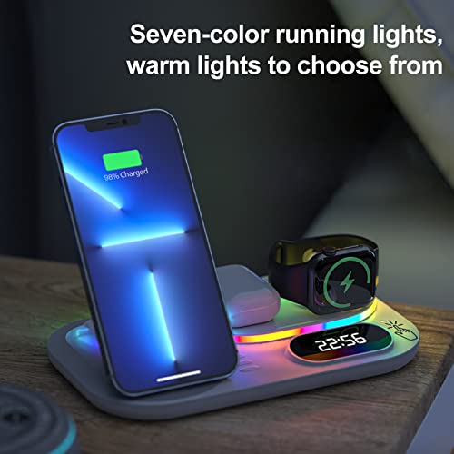 4 in 1 Wireless Charging Station with Digital Clock and Night Light, Wireless Charger Stand Compatible with iPhone 13/12, AirPods 3/2/pro, iWatch Series 7/6/5/SE/4/3/2/1, Samsung Galaxy etc(Black)