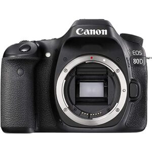 Canon EOS 80D DSLR Camera (Body Only) (1263C004) + 64GB Card + Case + Corel Photo Software + LPE6 Battery + Card Reader + Flex Tripod + HDMI Cable + Hand Strap + More (Renewed)