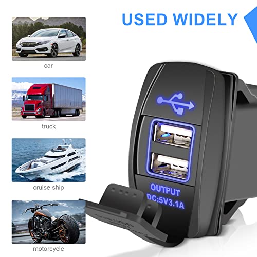 2023 Upgrade Rocker Switch Style USB Charger 12V/24V Dual USB Car Charger Adapter