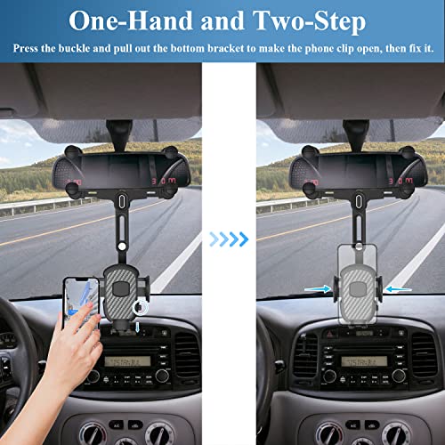 MIUOLV for Rear View Mirror Phone Holder, Rearview Mirror Phone Holder for Car, 360° Rotatable and Retractable Car Phone Holder Mount Universal Adjustable Car Cell Phone Holder for All Smartphones