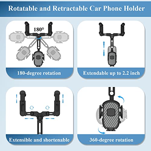 MIUOLV for Rear View Mirror Phone Holder, Rearview Mirror Phone Holder for Car, 360° Rotatable and Retractable Car Phone Holder Mount Universal Adjustable Car Cell Phone Holder for All Smartphones