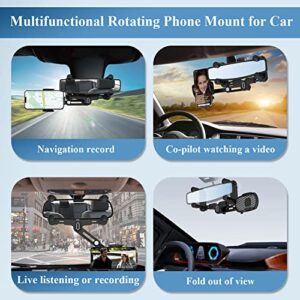 MIUOLV for Rear View Mirror Phone Holder, Rearview Mirror Phone Holder for Car, 360° Rotatable and Retractable Car Phone Holder Mount Universal Adjustable Car Cell Phone Holder for All Smartphones