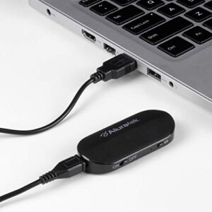 Aluratek Bluetooth Audio Transmitter with Detached Cable, Dual Streaming Support, Up to 50 Foot Range for Up to 10 Hours Streaming on a Full Charge