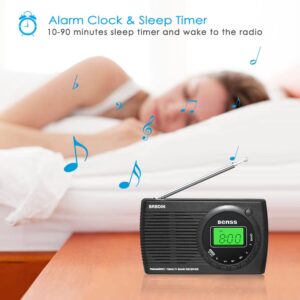 Benss Small Radio Battery Operated FM/AM/SW, Portable Radios with Screen Display/Headphone Jack/Alarm Clock, Mini Transistor Radio with AA Battery Operated for Hiking and Camping