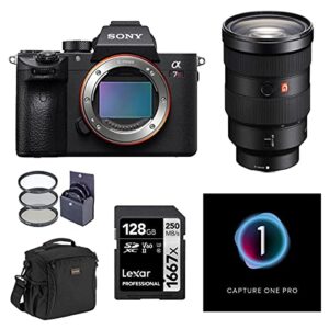 sony alpha a7r iii mirrorless digital camera (v2) with fe 24-70mm f/2.8 gm lens bundle with capture one pro photo editing software, 128gb sd card, bag, filter kit