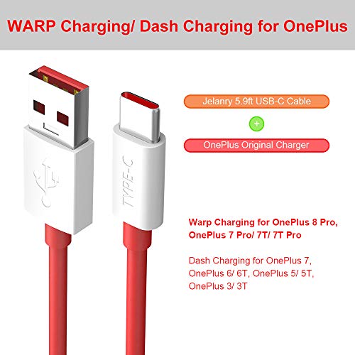 Jelanry for OnePlus 8 Pro Warp Charging Cable 65W OnePlus 6T 10 Pro 9 Pro 7T 6T 5 5T Dash Charging USB Type C Cable Rapid Data Syncing Rubber Coating 100W SUPERVOOC Charging Cable for OnePlus 11, 6FT