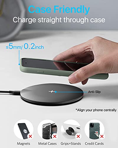 Wireless Charger, 15W Qi Fast Wireless Charging Pad Compatible with iPhone 14/13/13 Pro/13 Mini/13 Pro Max/12/11/ X/XS, Samsung Galaxy S22/ S21/ S20/ S10, Note 20/10, Pixel 6/5, LG (No AC Adapter)