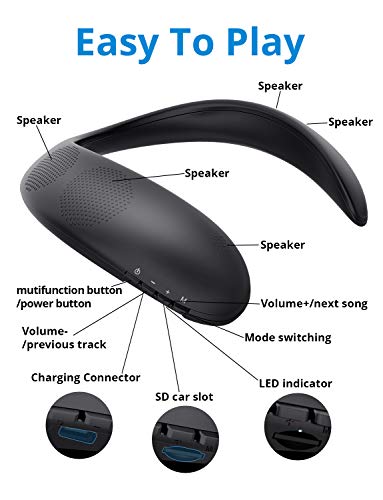 Neckband Portable Bluetooth Speakers, Bluedio HS Wireless Wearable Personal Body Speaker w/FM Radio/Micro SD Card, Lightweight Outdoor Sound Box Private Music for Cycling, Hiking, Handsfree Phone Call