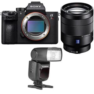 sony alpha a7r iii mirrorless digital camera (v2) with fe 24-70mm f/4 oss lens bundle with flashpoint zoom li-ion r2 ttl on-camera flash speedlight