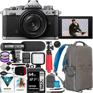 nikon z fc dx-format mirrorless camera body (black) 1673 with 28mm f2.8 se nikkor z special edition lens bundle with deco gear microphone + led + filter kit + backpack + photography accessories