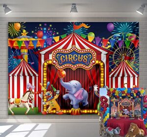 gya red circus backdrop amusement park tents stratus playground carnival carousel kids boy girl 1st first one birthday party background photo baby shower, 7x5ft(width 210cm x height 150cm)