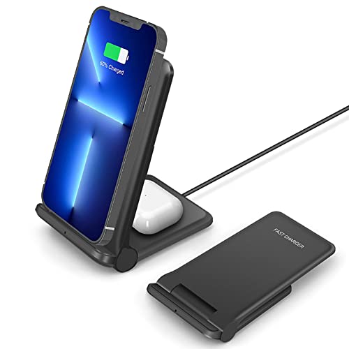 25W Wireless Charger,Foldable 2 in 1 Wireless Charging Station for Apple iPhone 14/13/12/11/Plus/Pro/SE/X/8/Airpods,PDKUAI 15W Fast Dual Wireless Induction Charge Stand for Samsung Phone/Galaxy Buds