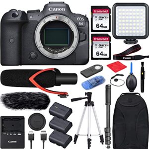 r6 mirrorless digital camera (body only) bundle with v30 shotgun microphone, led light, 2 x extra battery and accessories(backpack, 50″ tripod, monopod, 128gb memory, hdmi cable and more)
