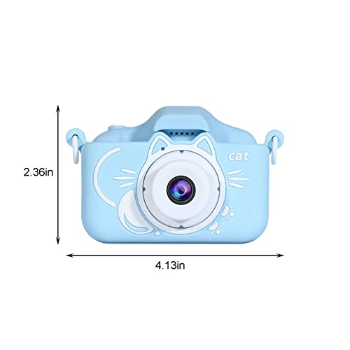 New Cat Cartoon Children's Camera, Front and Rear Double Lens 20 Million Selfie Camera with 32GB SD Card, HD Selfie Camera for Kids, Parent-Child Gift Camera (Blue)