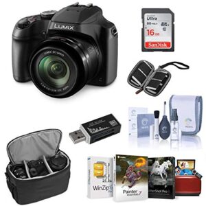 panasonic lumix dc-fz80 digital point & shoot camera – bundle with 16gb sdhc card, camera bag, cleaning kit, memory wallet, card reader, mac software package