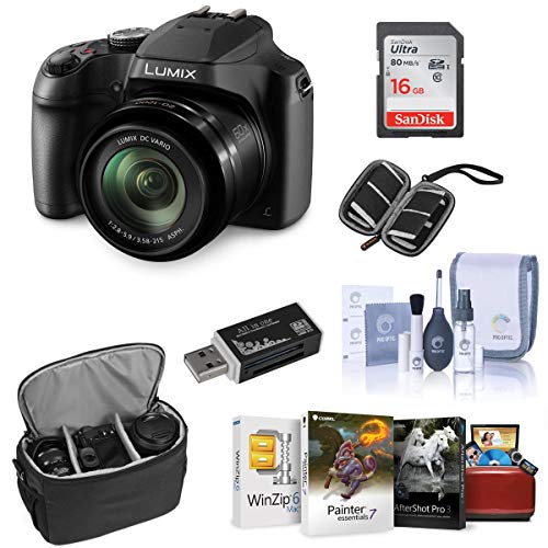 Panasonic Lumix DC-FZ80 Digital Point & Shoot Camera - Bundle with 16GB SDHC Card, Camera Bag, Cleaning Kit, Memory Wallet, Card Reader, Mac Software Package