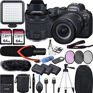 r6 with rf 24-105mm f/4-7.1 is stm lens mirrorless digital camera bundle with v30 shotgun microphone, led light, 2xextra battery and accessories(backpack, 50″ tripod, 128gb memory and more)