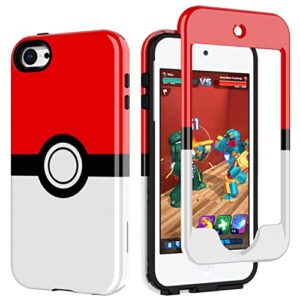 supbox case for apple ipod touch 6/7generation – anime cartoon kawaii red&white ball pattern hard pc and inner silicone hybrid armor defender case for ipod touch 5, ipod touch 6, ipod touch 7