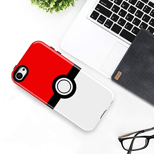 SupBox Case for Apple iPod Touch 6/7Generation - Anime Cartoon Kawaii Red&White Ball Pattern Hard PC and Inner Silicone Hybrid Armor Defender Case for iPod Touch 5, iPod Touch 6, iPod Touch 7