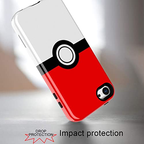 SupBox Case for Apple iPod Touch 6/7Generation - Anime Cartoon Kawaii Red&White Ball Pattern Hard PC and Inner Silicone Hybrid Armor Defender Case for iPod Touch 5, iPod Touch 6, iPod Touch 7