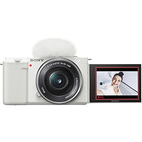 Sony ZV-E10 Mirrorless Camera with 16-50mm Lens (White) (ILCZV-E10L/W) + 64GB Card + Filter Kit + Corel Photo Software + Bag + 2 x NPF-W50 Battery + External Charger + Card Reader + More (Renewed)