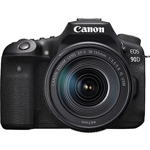 Canon EOS 90D DSLR Camera with 18-135mm Lens, Canon EF-S 55-250mm f/4-5.6 is STM Lens, Soft Padded Case, Memory Card, and More (Renewed)