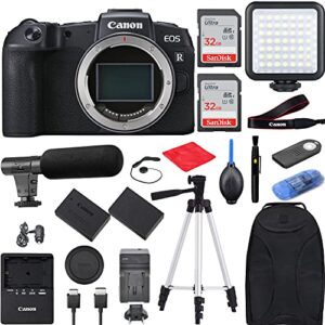 rp mirrorless digital camera (body only) bundle with condenser microphone, led light, extra battery and accessories(backpack, 50″ tripod, 64gb memory, hdmi cable and more)