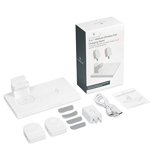 Wasserstein 3-in-1 Wireless Charging Station Compatible with Samsung Galaxy Buds/Galaxy Watch/Smartphone, and Compatible with AirPods/iPhone, Huawei/Sony/Google Smartphone & Other Qi-Enabled Devices