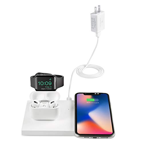 Wasserstein 3-in-1 Wireless Charging Station Compatible with Samsung Galaxy Buds/Galaxy Watch/Smartphone, and Compatible with AirPods/iPhone, Huawei/Sony/Google Smartphone & Other Qi-Enabled Devices